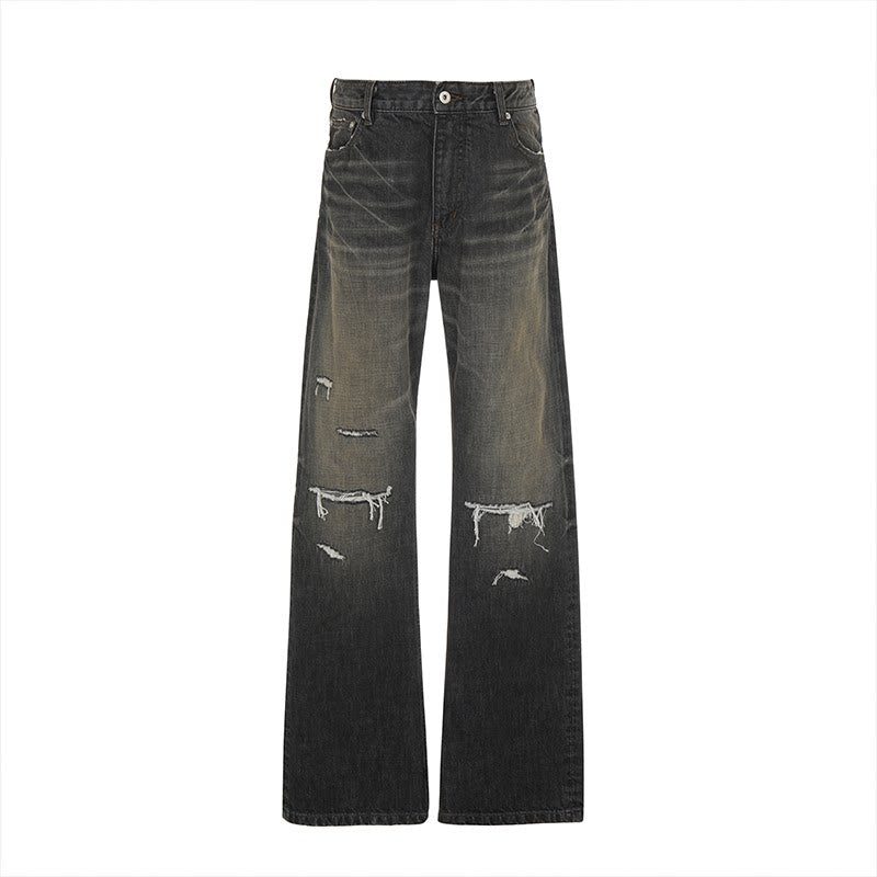 VLABMADE | Distressed Bootcut Jeans With Ripped Details