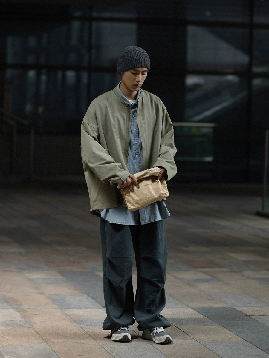 NOEARS Vintage Stand-up Neck Zipper Loose Thin Tooling Jacket