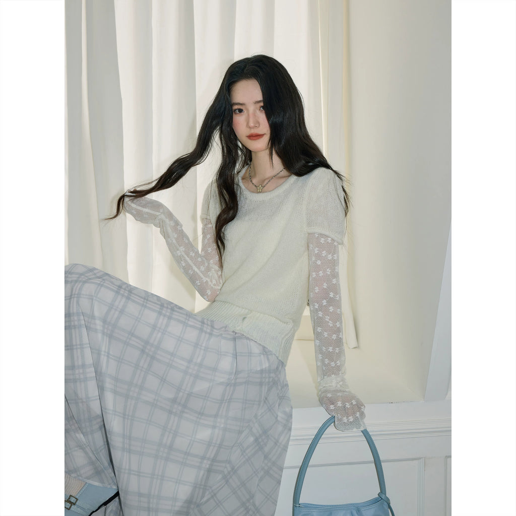 XUJING Crew Neck Hollow Knitting Tee