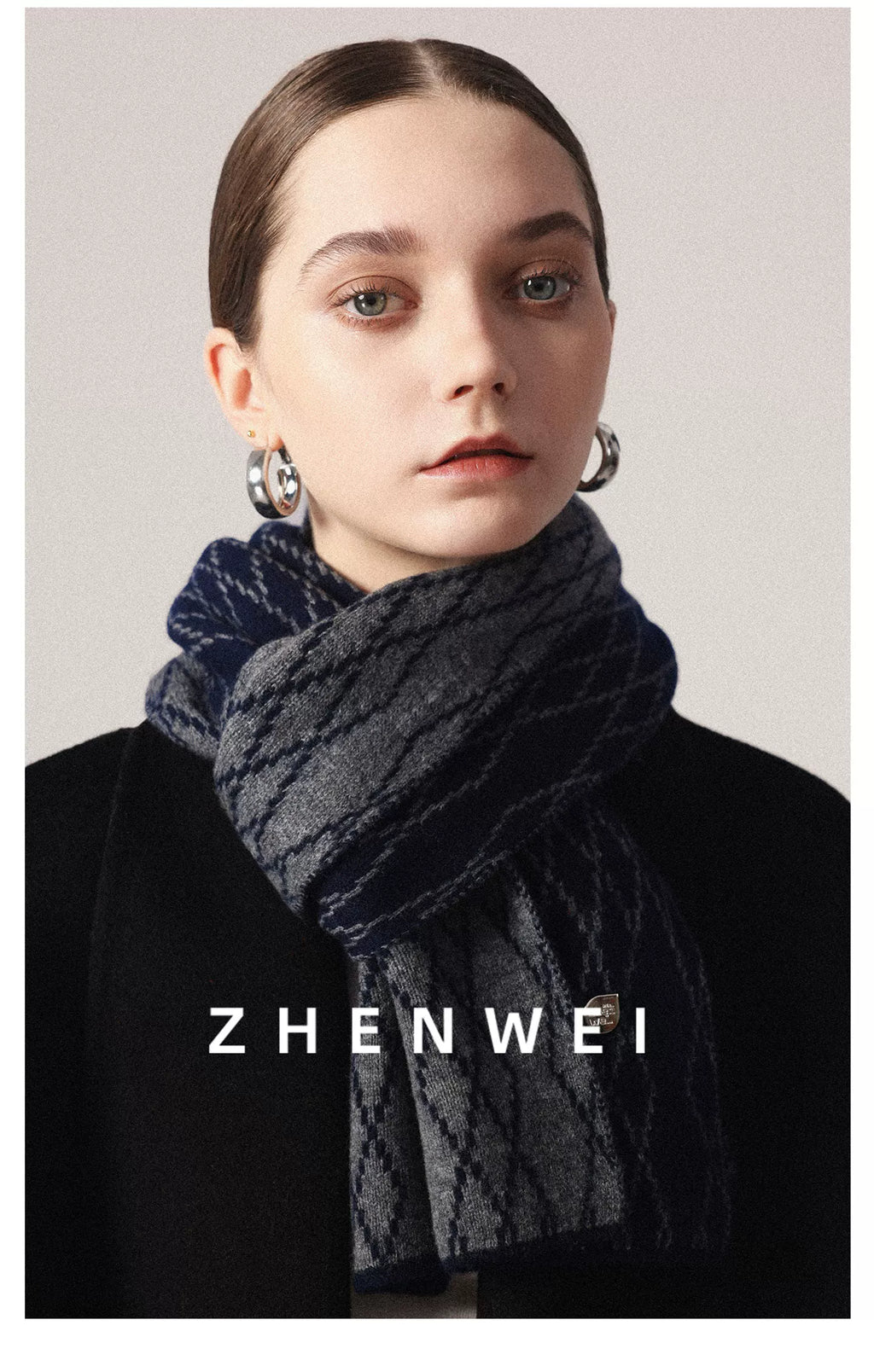 ZHENWEI 26 High-count 100% Wool Checked Knitted Scarves
