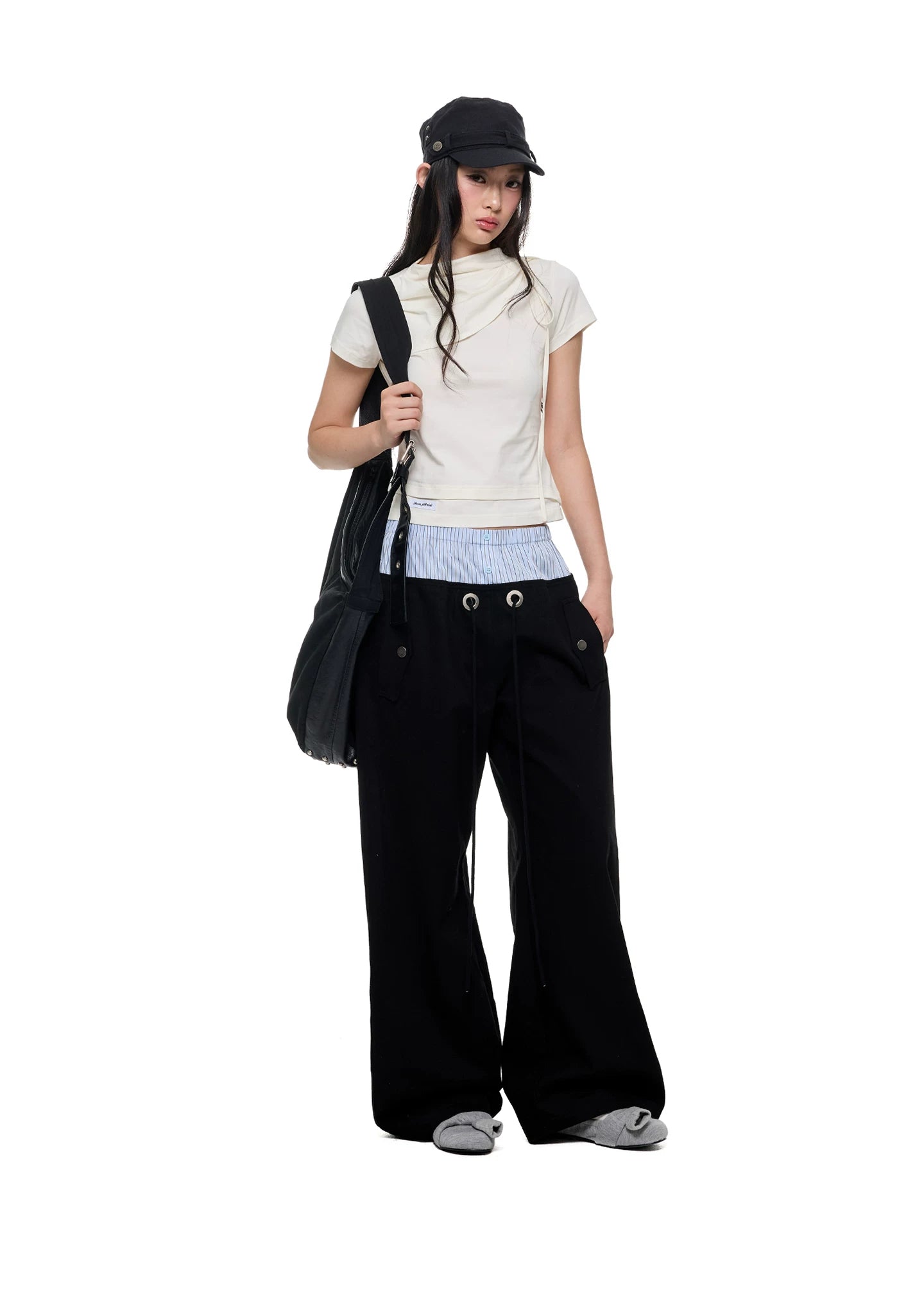 JIKOO Striped Patchwork Waistband Drawstring Work Pants