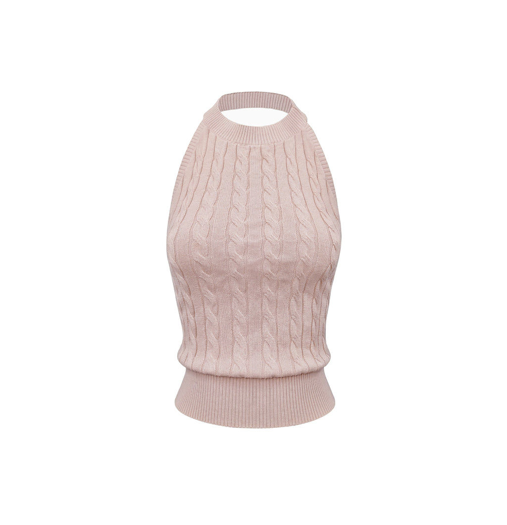 Jim Kennet Halter Twist Thin Knitted Short Neck Top