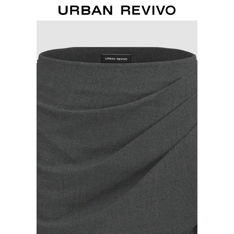 URBAN REVIVO Irregular Pleated Design A-shaped Skirt