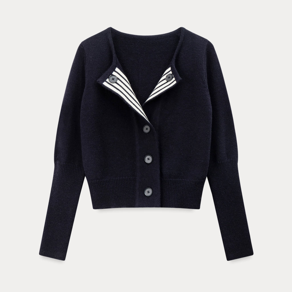 EGGKA Striped Contrasting Spliced Wool Knitted Jacket