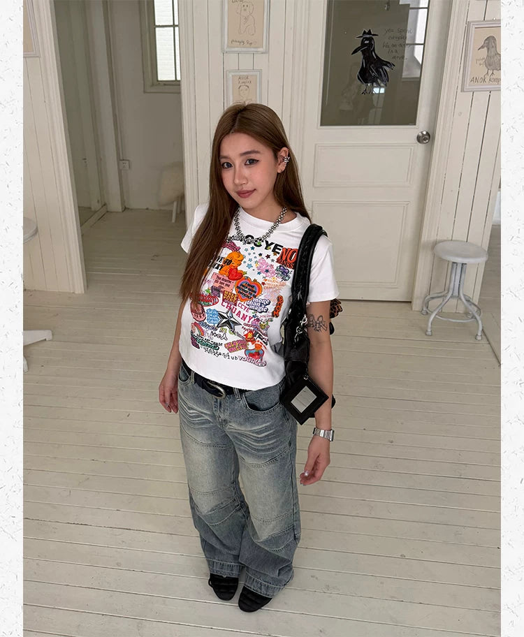 CCYE Graffiti Print Front Shoulder Thin Tee