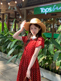MUCHA Lapel Waist Thin Polka Dot Dress