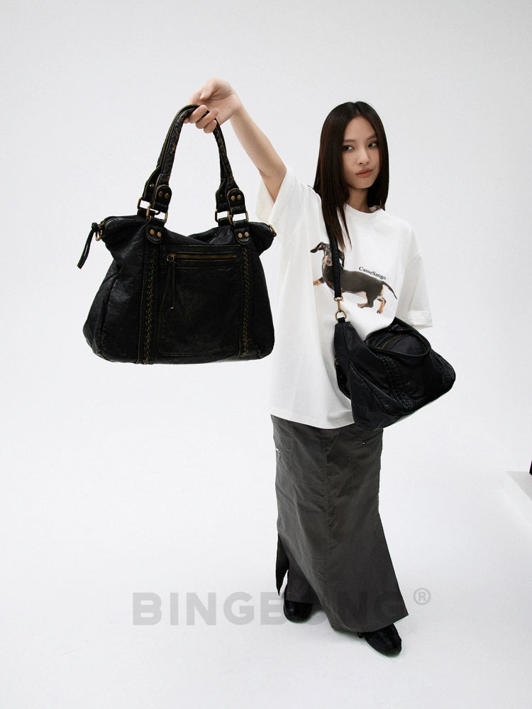 BINGBONG Retro Lazy Wind Large Capacity Messenger Tote Bag