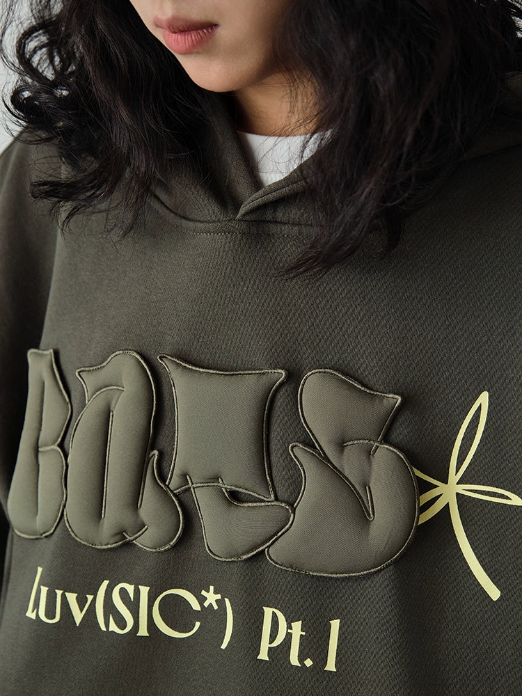 Battles Three-dimensional 3D Fluffy Letter Point Embroidered Hooded Sweater