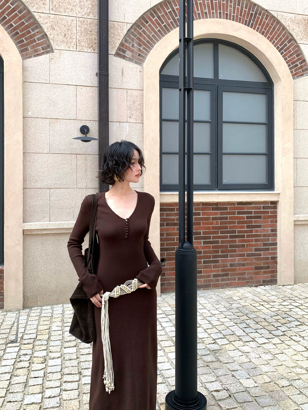 KELIFAN Vintage V-neck Knitted Dress