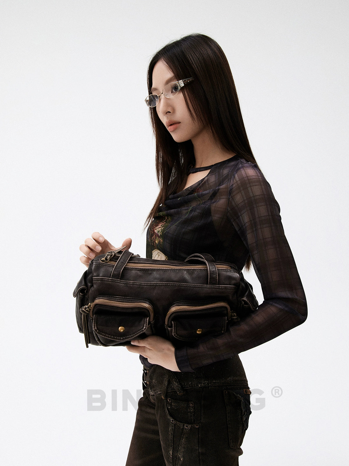 BINGBONG Retro Locomotive Armpit Bag Simple Multi-pocket Portable