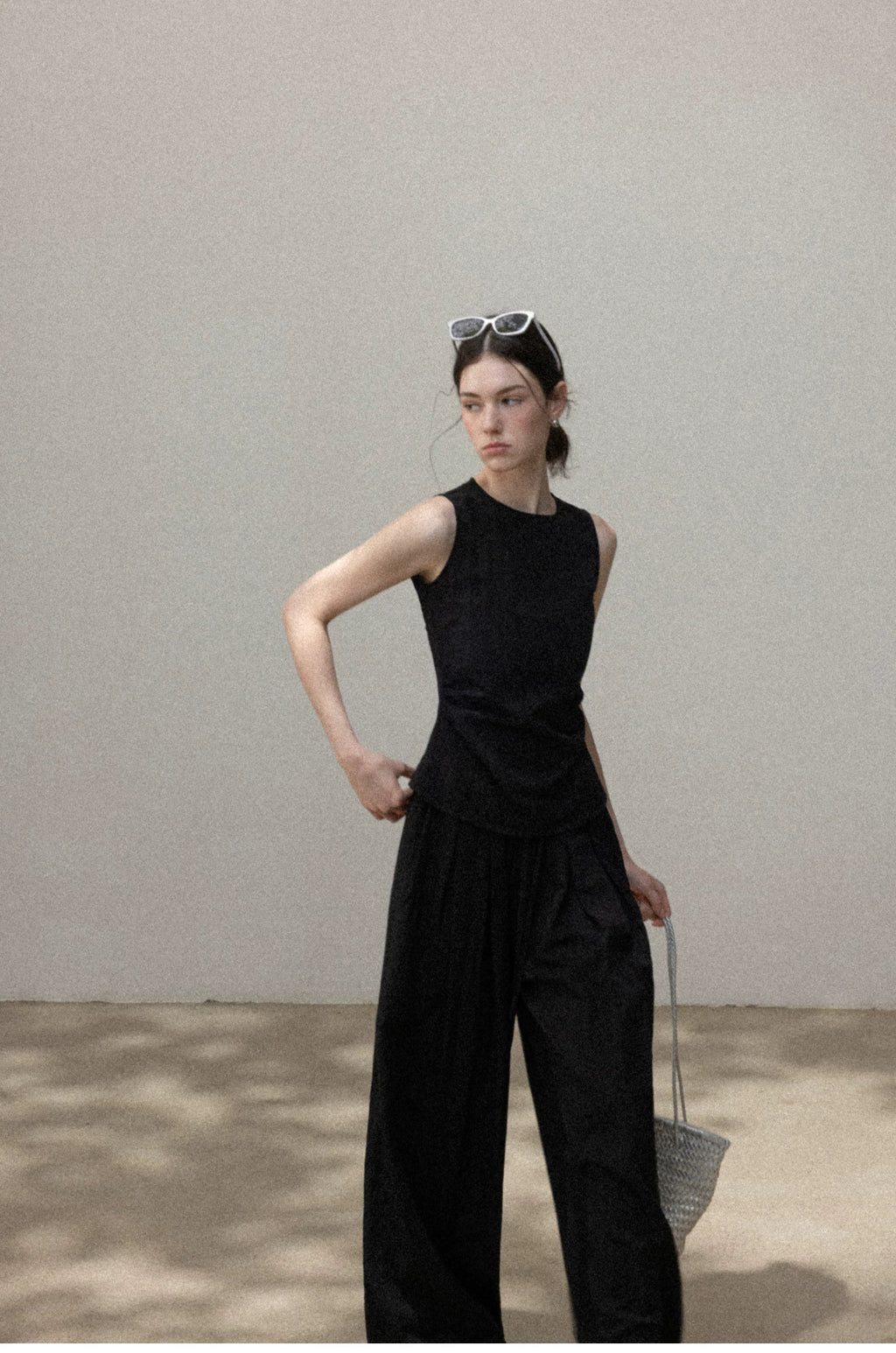 Cantonstory Crew Neck Skinny Sling Tank Top Casual Pants Set