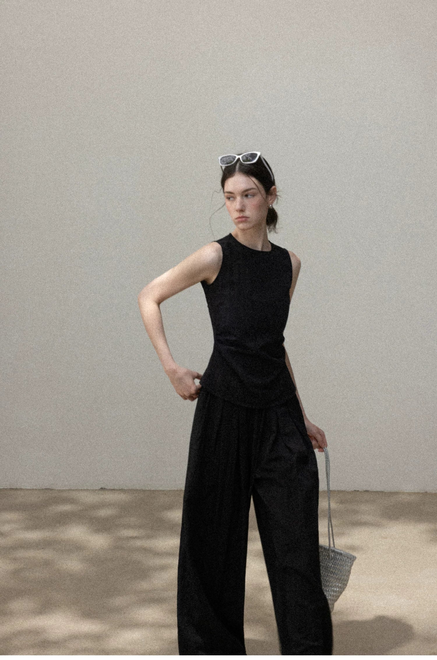 Cantonstory Crew Neck Skinny Sling Tank Top Casual Pants Set