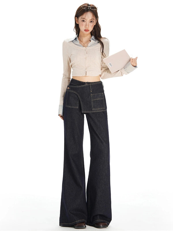 KPSR Retro Asymmetric Waist Seal Micro-pull Jeans
