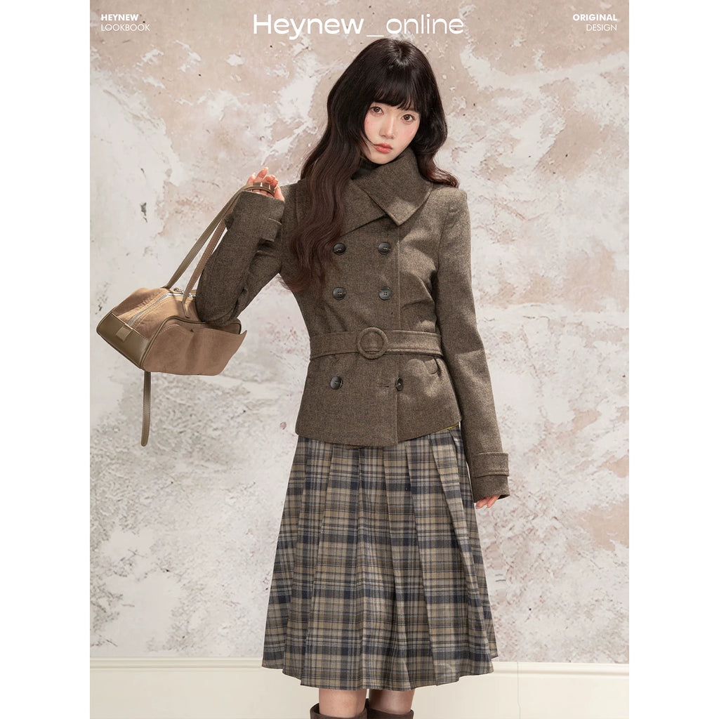 LOVEHEYNEW Double-breasted Large Lapel Woolen Short Jacket