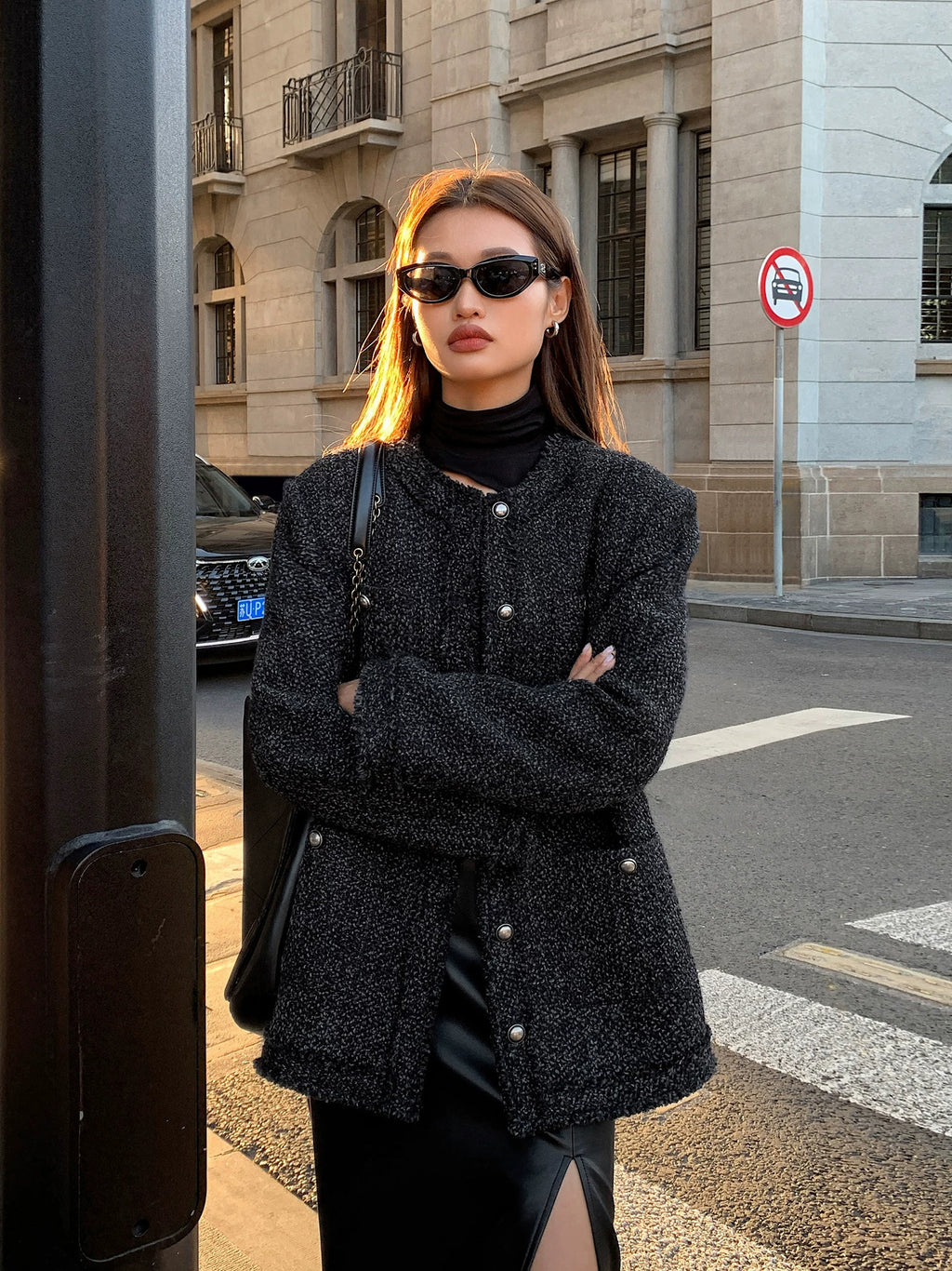 Ousph Crew Neck Temperament Woolen Short Coat