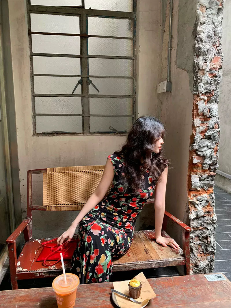 KELIFAN Retro Floral High-waisted Dress
