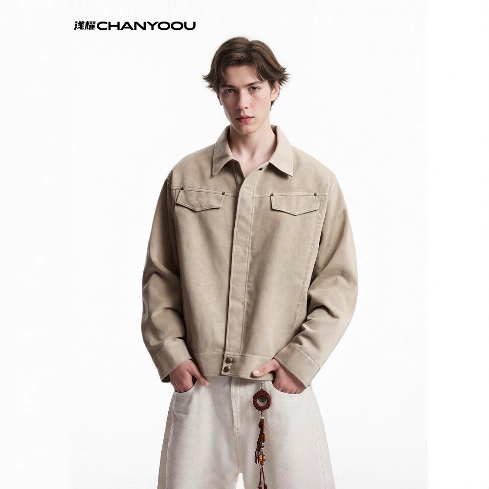 CHANYOOU Vintage Deconstructed Suede Lapel Jacket