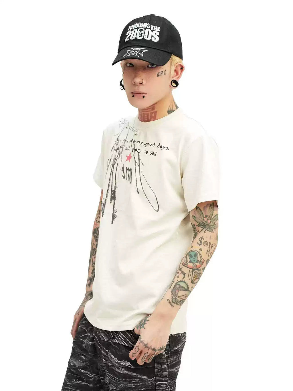 DETW Light Asian Punk Print Slogan Tee