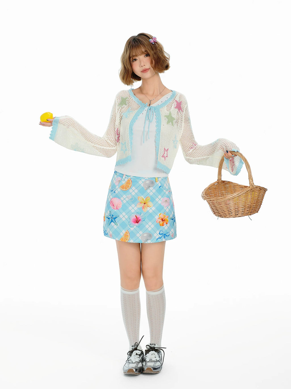 Girlyhalo Contrast Flower Knitted Cardigan
