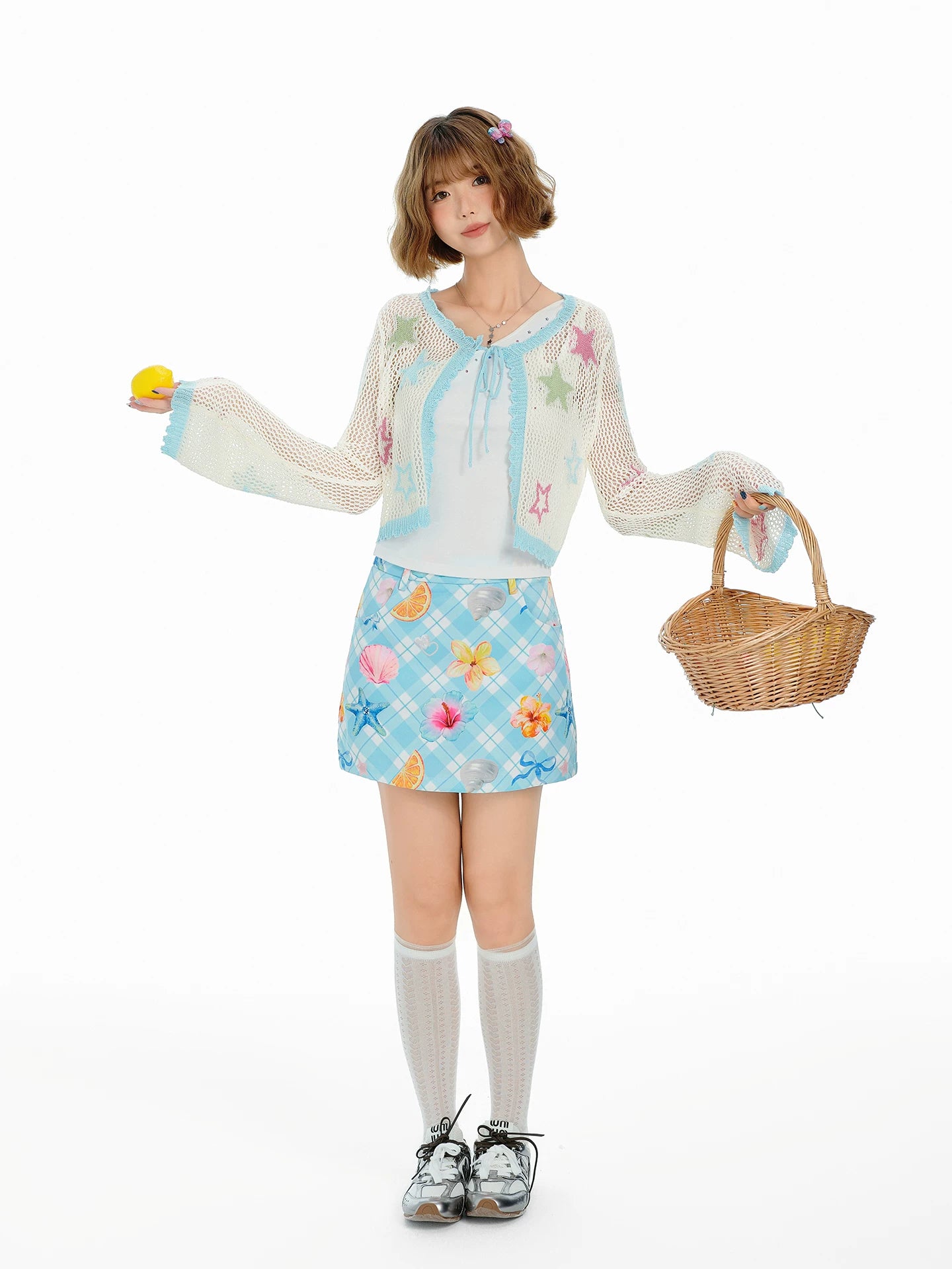 Girlyhalo Contrast Flower Knitted Cardigan