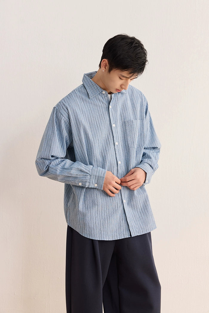 CARPEM Loose Simple Striped Retro Long Sleeve Shirt