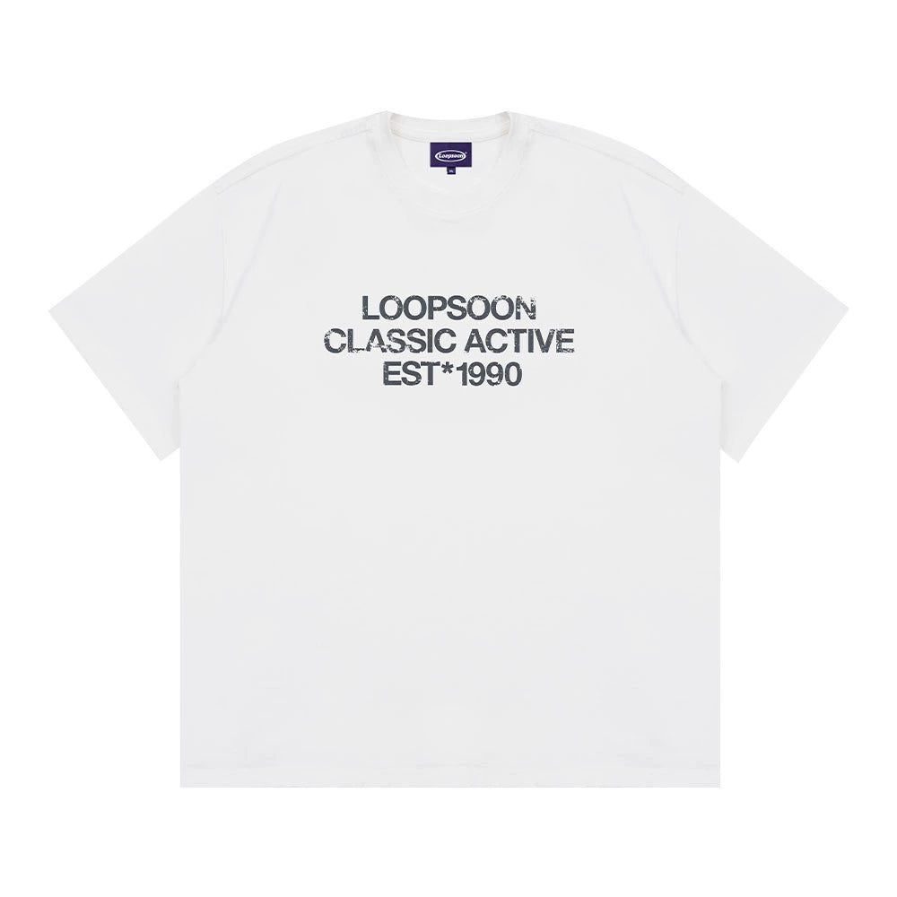 Loopsoon Crew Neck Three-line Printed Versatile Tee
