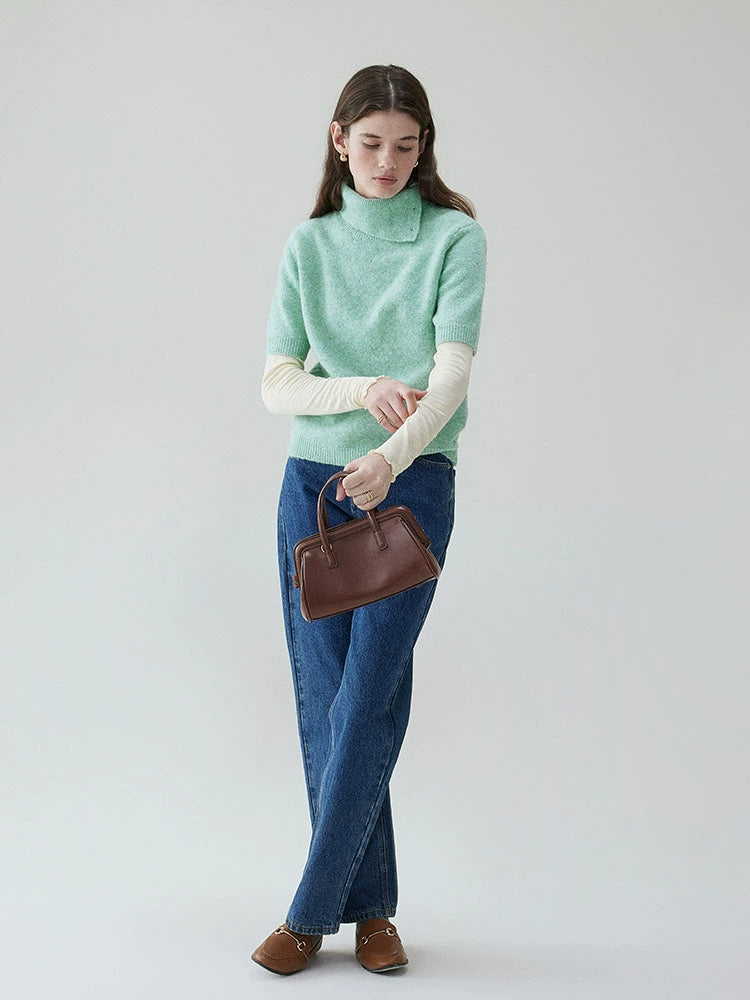 VOOE Korean Turtleneck Loose Short-sleeved Knitted Sweater