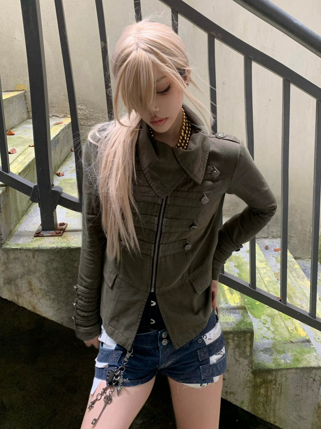 Imdelusion Napoleon Pile Collar Washed Heavy Slim Jacket