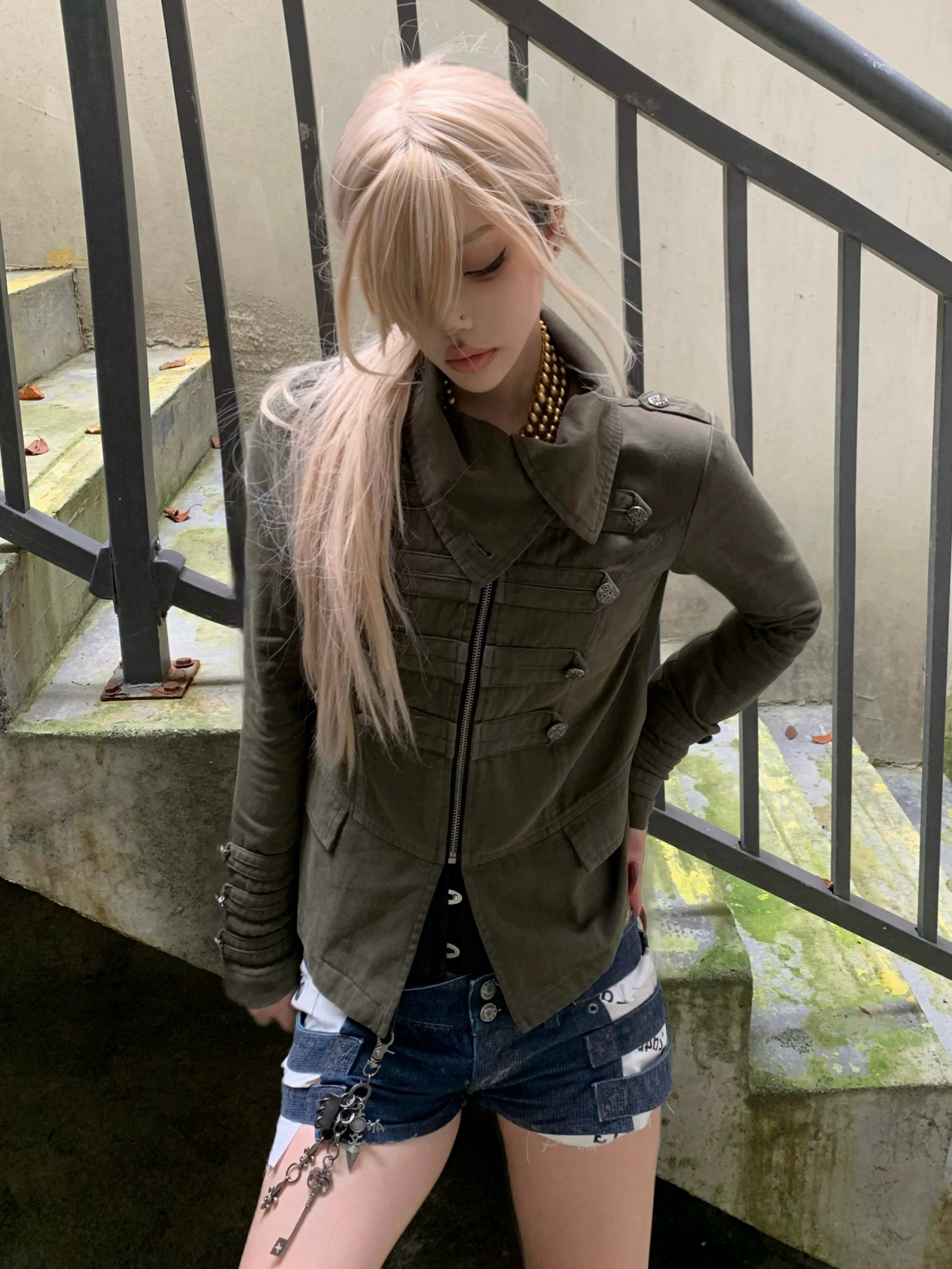Imdelusion Napoleon Pile Collar Washed Heavy Slim Jacket