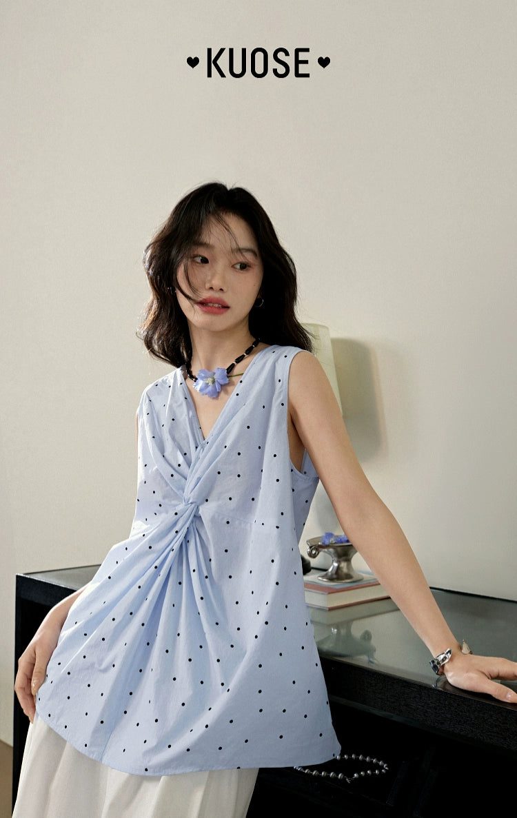 Kuosev Neck Polka Dot Kink Sling Vest