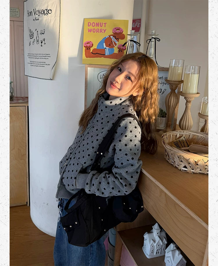 CCYE Front Shoulder Polka Dot Stand-up Sweater Jacket