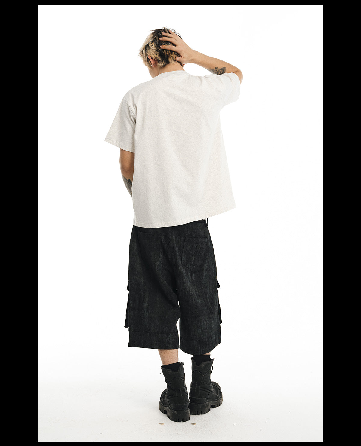 NOVACAM wasteland wind retro camouflage baggy heavy mottled old black cropped pants