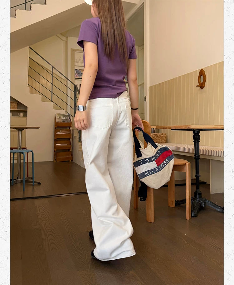 CCYE Medium and Low Waist Straight Versatile Belt Design Jeans