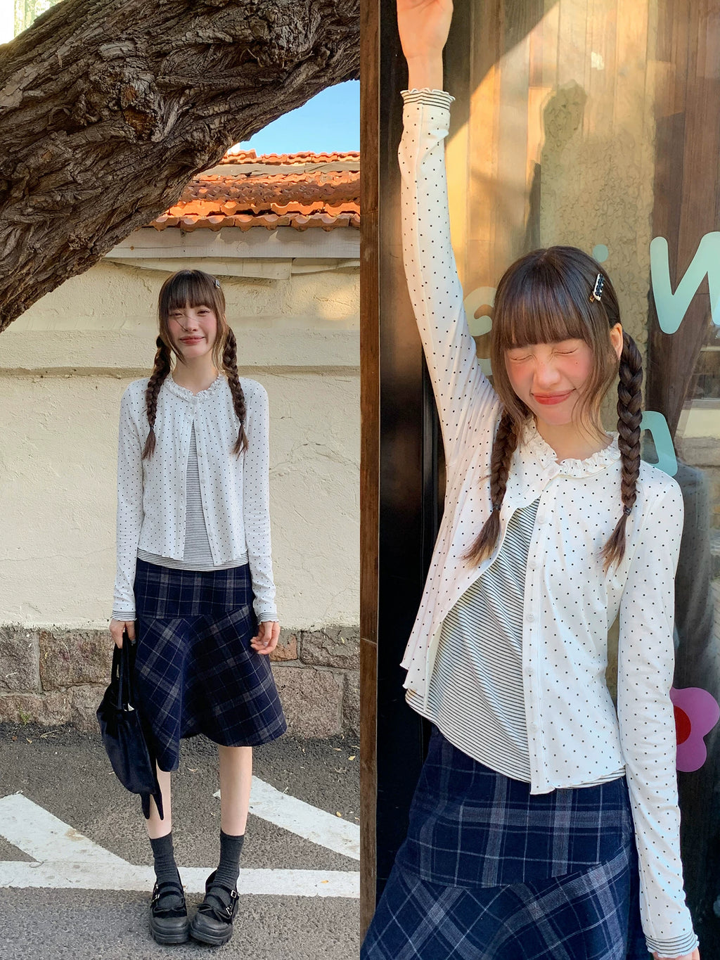 KANO Polka Dot Splicing Lace Long Sleeve