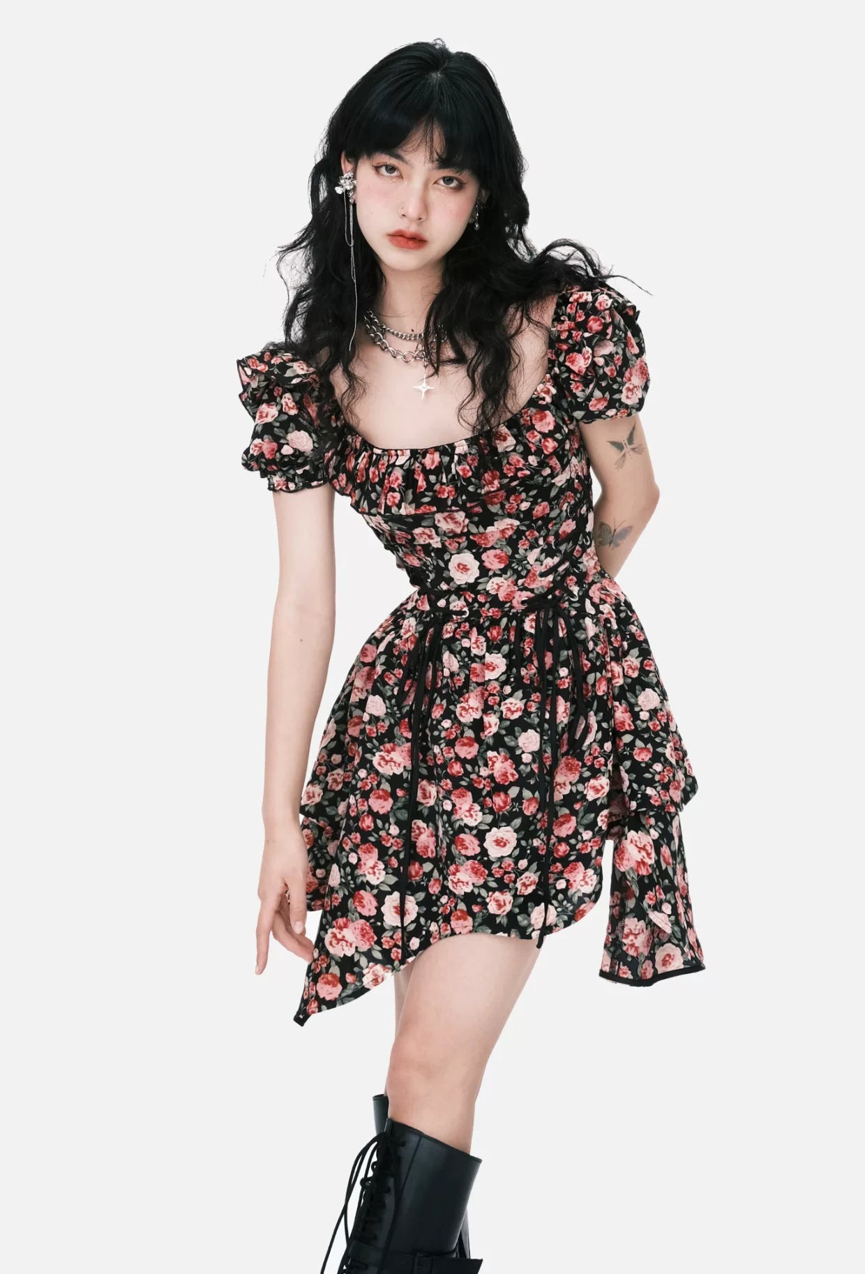 LULUSWINGS Lace-up Waist Irregular Dress