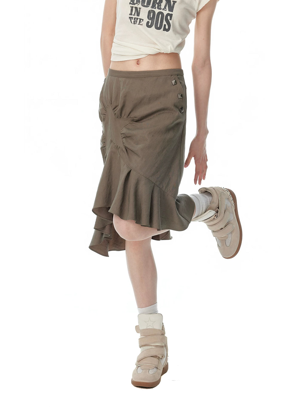 JIKOO Rivet Asymmetrical Pendulum Skirt