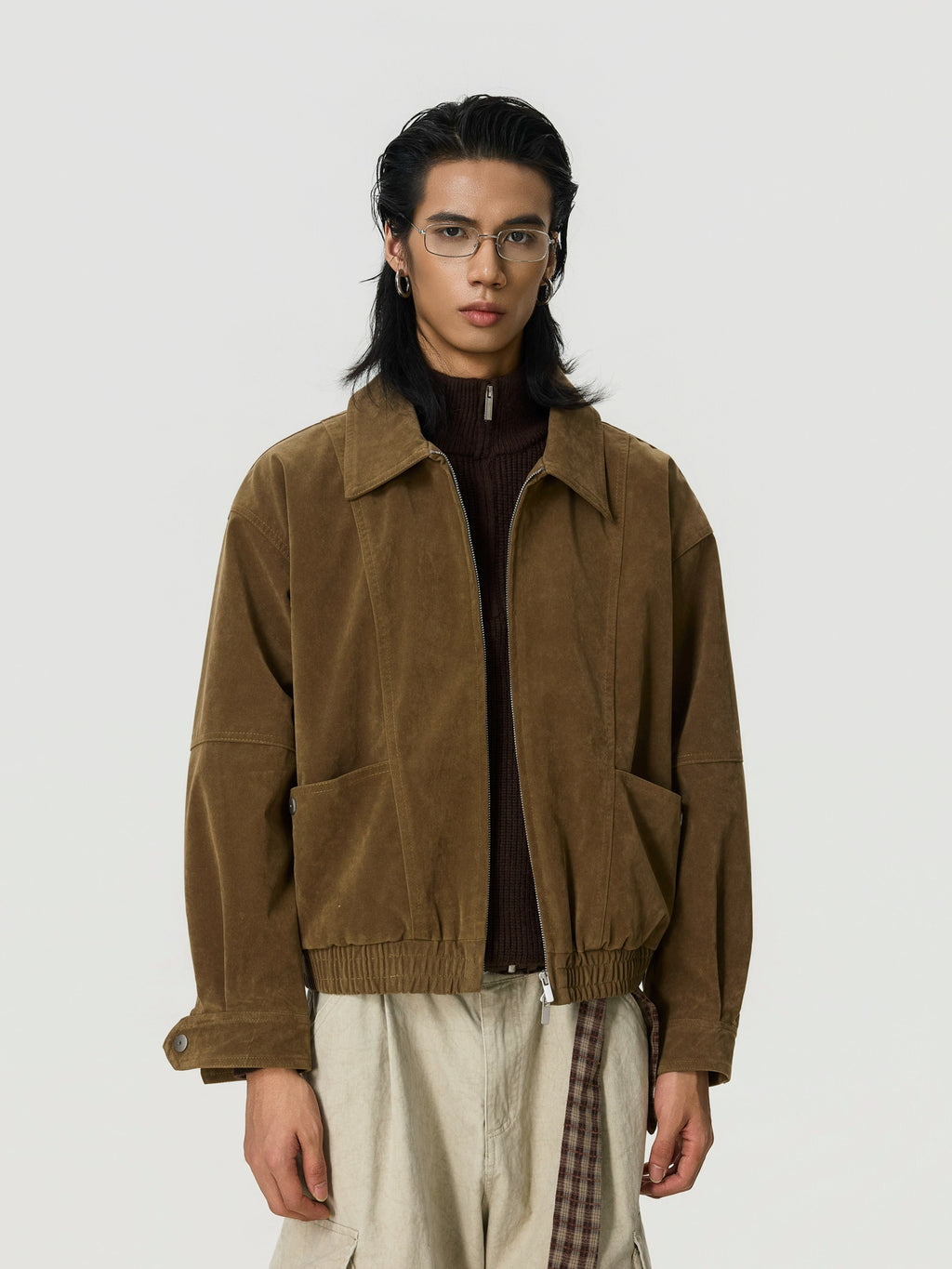 BTSG Vintage Front Shoulder Lapel Suede Big Pocket Jacket