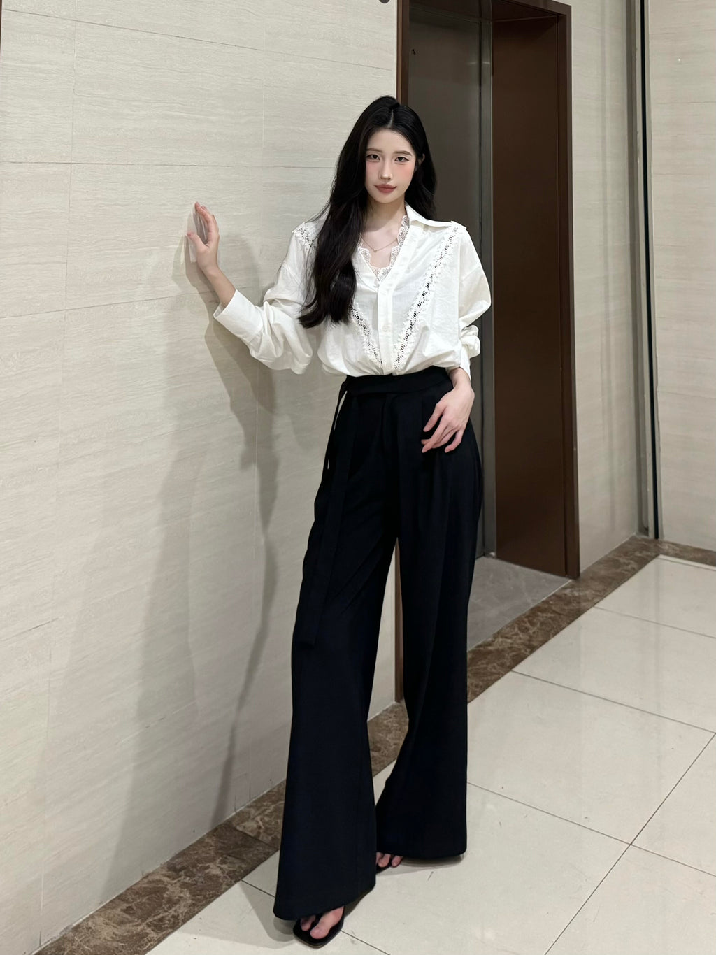 PANPANSTUDIO Simple Linen Old Money Style Shirt Wide Leg Pants Set