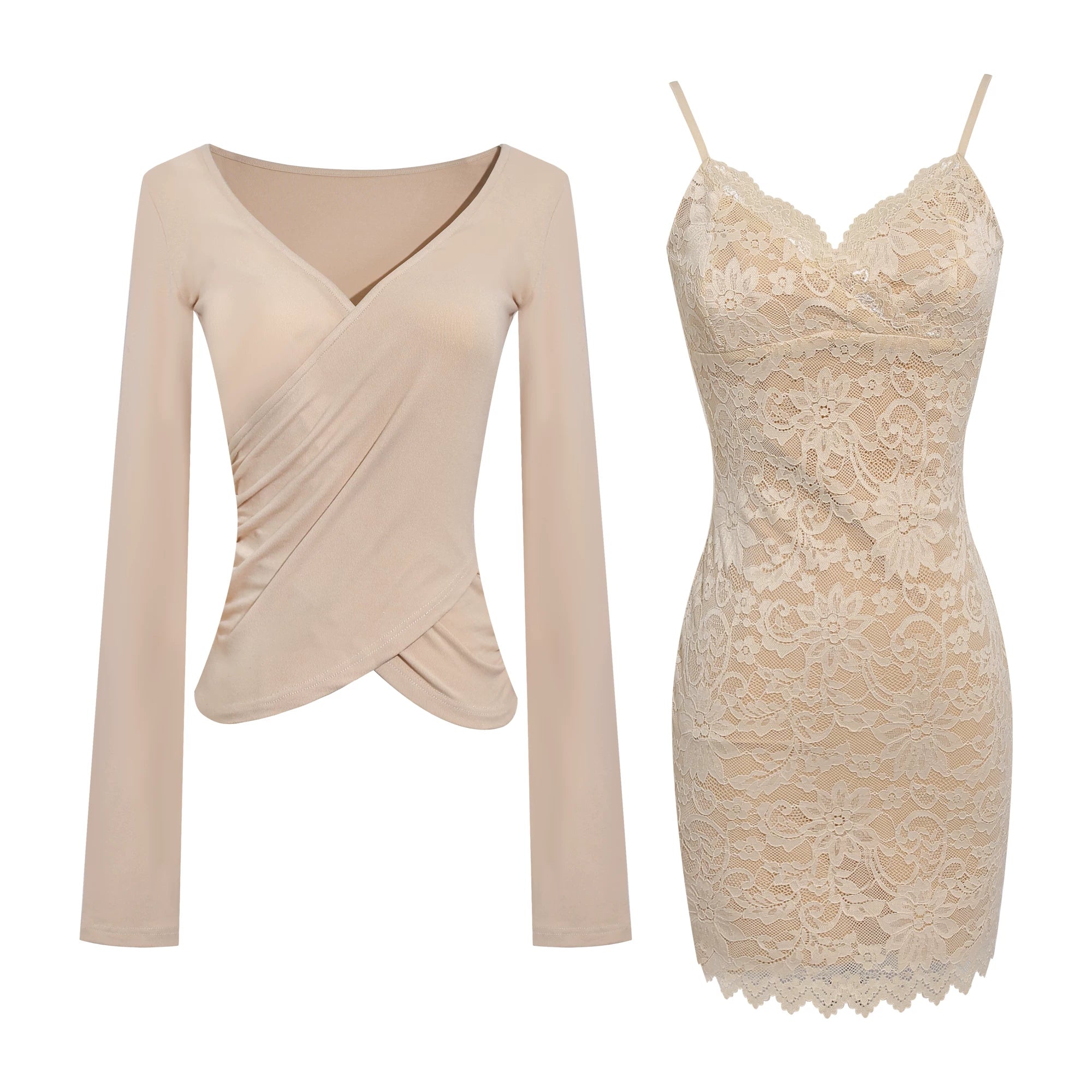 LLROGE Lace Dress Slim Long Sleeve Suit