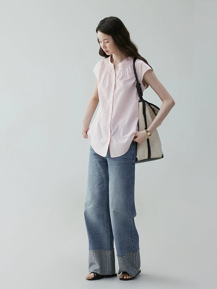 VOOE Crew Neck Small Fly Sleeve Commuter Shirt