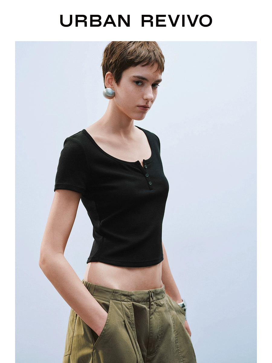 URBAN REVIVO Slim Button-up Tee