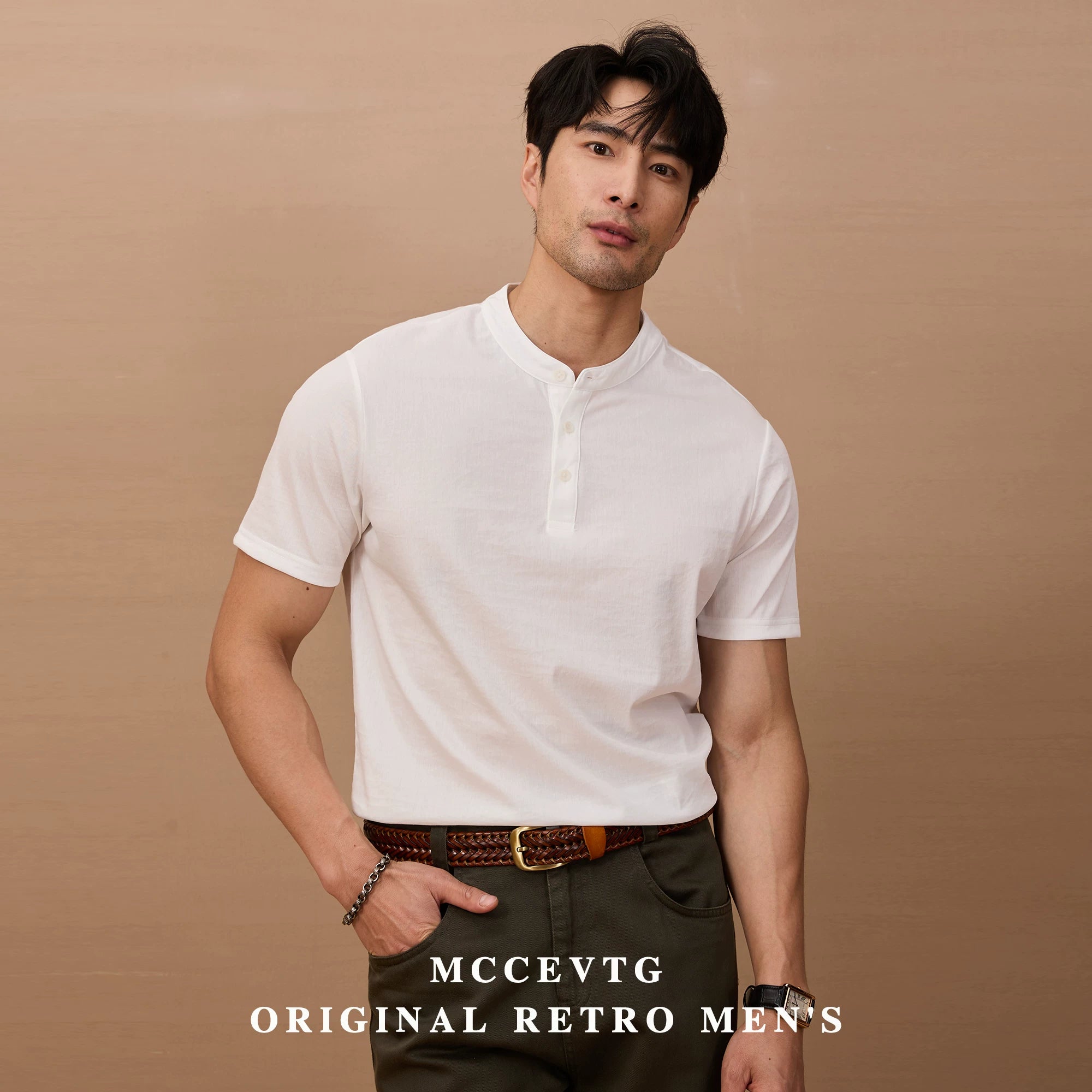 MCCEVTG Casual Henry Collar Slim Tee