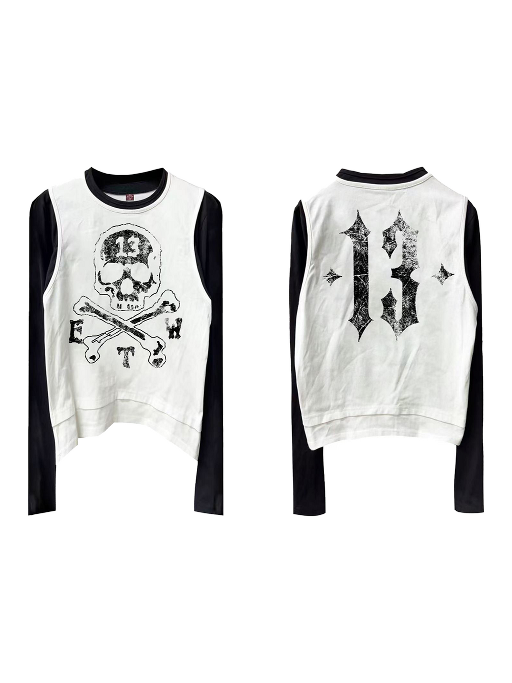 DETW Double Neckline Hem Contrasting Color Front Shoulder Long Sleeve