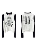 DETW Double Neckline Hem Contrasting Color Front Shoulder Long Sleeve