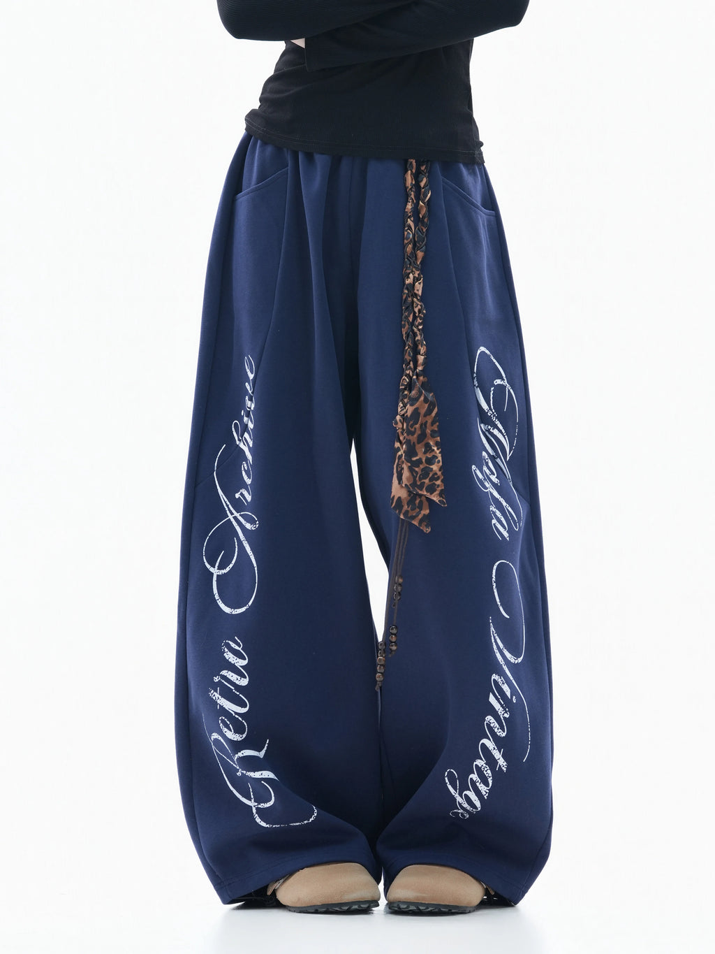 Zuocisankon Leopard Print Strap Casual Sweatpants