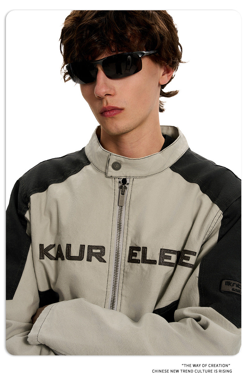 11KN Vintage Loose Letter Casual Zipper Jacket