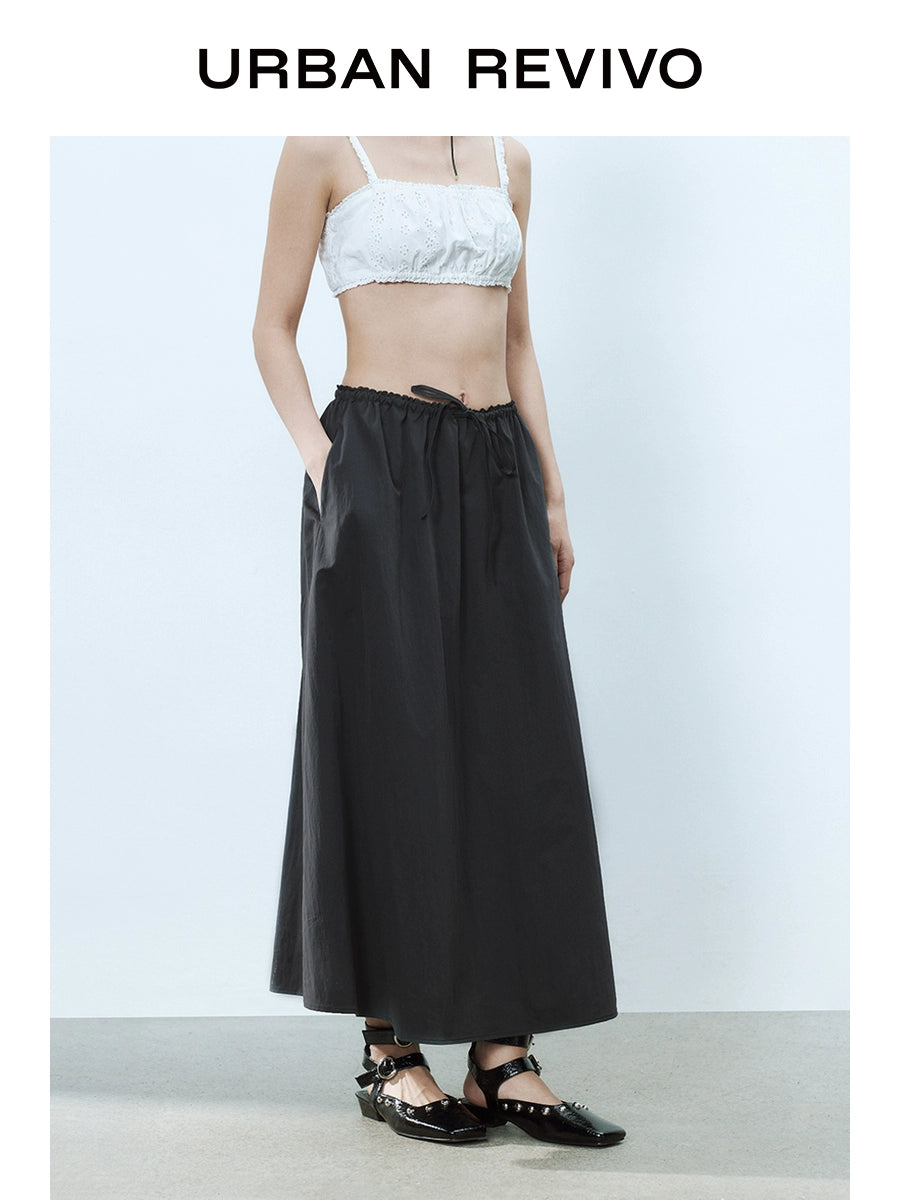 URBAN REVIVO Wave Hipster Super Loose Lace Stitching Medium and Long Skirt