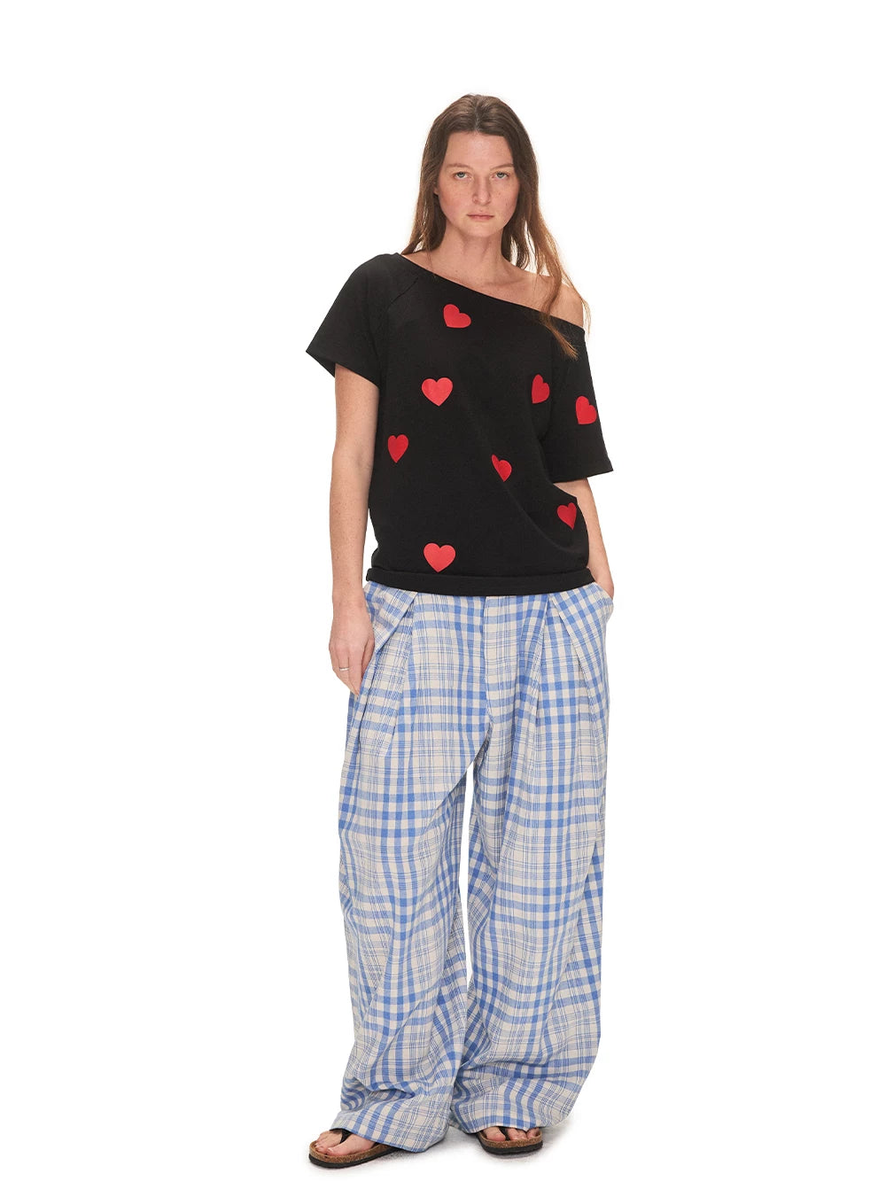 ANTERIOR LOVED Slanted Shoulder Love Print Loose Casual Tee