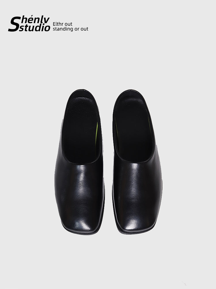 SHENLV STUDIO Simple One-pedal Lazy Flat Leather Shoes