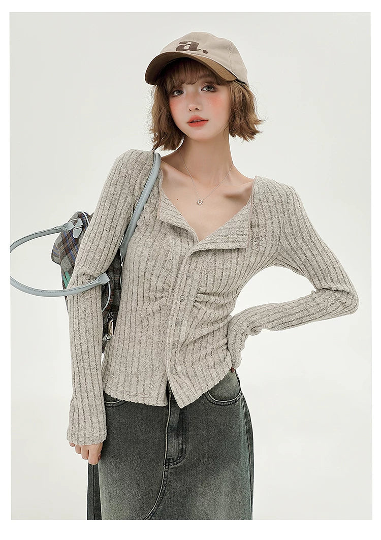 Girlyhalo Silmslimming Look Single-breasted Knittingcardigan
